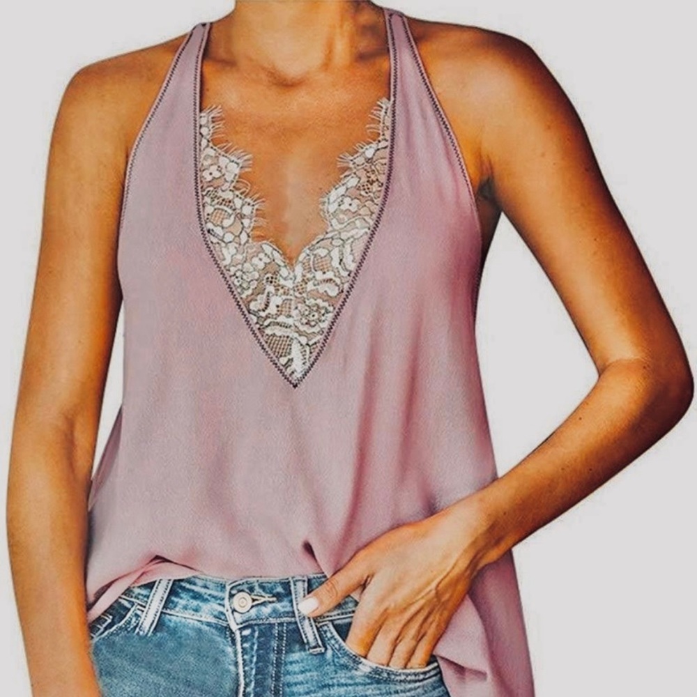 NWT Lace Trim Tank Top Mauve Small - Picture 1 of 5